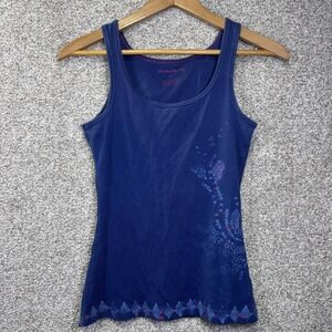 Y2K Eddie Bauer Tank Top Womens Small Blue Scoop Neck Graphic Stretch Cami